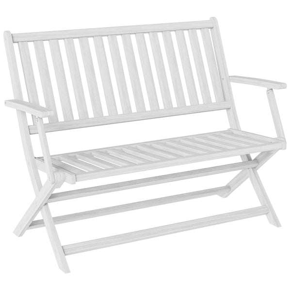Outdoor Bench, 46.5 inches Foldable Acacia Wood Loveseat with Backrest and Armrests, 705 lbs. Weight Capacity Garden Bench for Outdoors, Patio, Porch, Park, White