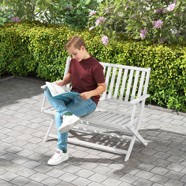 Outdoor Bench, 46.5 inches Foldable Acacia Wood Loveseat with Backrest and Armrests, 705 lbs. Weight Capacity Garden Bench for Outdoors, Patio, Porch, Park, White