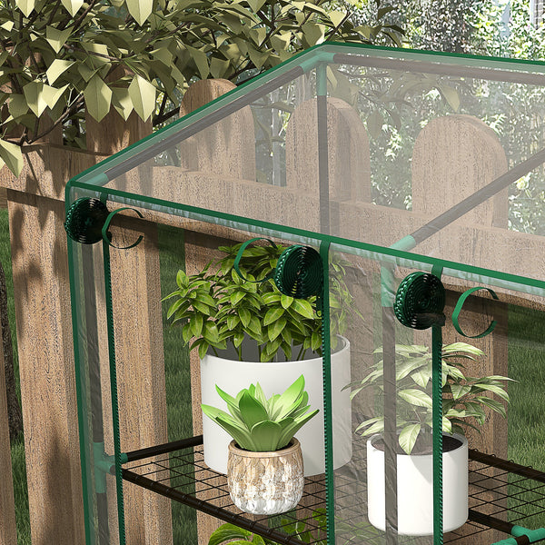 Lean-to Greenhouse with 3 Tier Shelves, 56.3" x 18.1" x 59.4" Portable Small Greenhouse with 2 Roll-Up Zippered Doors, Transparent Plastic Cover, for Indoor Outdoor Garden Backyard, Clear