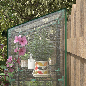 Lean-to Greenhouse with 3 Tier Shelves, 56.3" x 18.1" x 59.4" Portable Small Greenhouse with 2 Roll-Up Zippered Doors, Transparent Plastic Cover, for Indoor Outdoor Garden Backyard, Clear