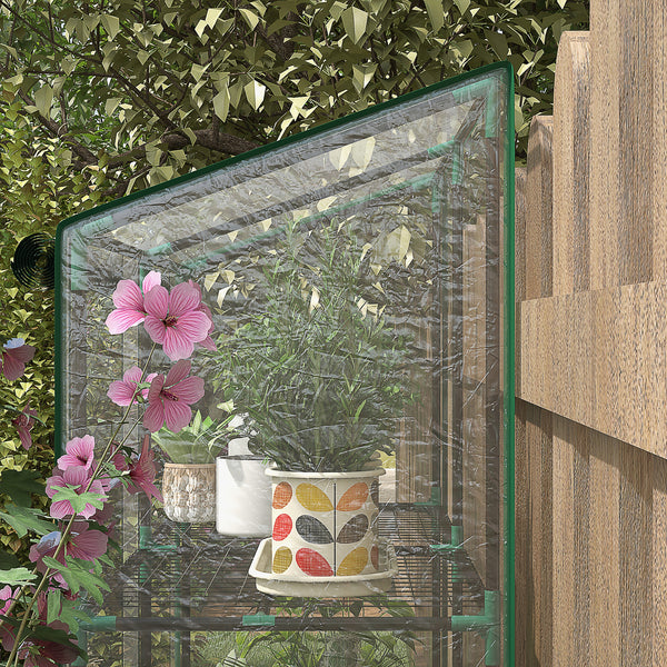 Lean-to Greenhouse with 3 Tier Shelves, 56.3" x 18.1" x 59.4" Portable Small Greenhouse with 2 Roll-Up Zippered Doors, Transparent Plastic Cover, for Indoor Outdoor Garden Backyard, Clear