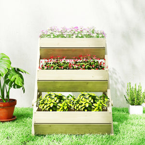 3 Tier Raised Garden Bed, 26" x 30" x 30" Vertical Wooden Elevated Planter Box Kit for Flowers, Vegetables, Herbs, Light Green