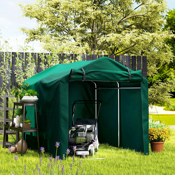 7' x 5' Garden Storage Tent, UV Resistant Bike Shed, Patio Storage Shelter with Roll-up Zipper Door, Outdoor Waterproof Carport Shelter for Bike, Motorcycle, Dark Green