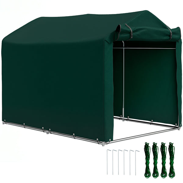 7' x 5' Garden Storage Tent, UV Resistant Bike Shed, Patio Storage Shelter with Roll-up Zipper Door, Outdoor Waterproof Carport Shelter for Bike, Motorcycle, Dark Green