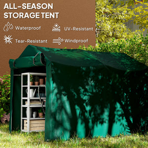 7' x 5' Garden Storage Tent, UV Resistant Bike Shed, Patio Storage Shelter with Roll-up Zipper Door, Outdoor Waterproof Carport Shelter for Bike, Motorcycle, Dark Green