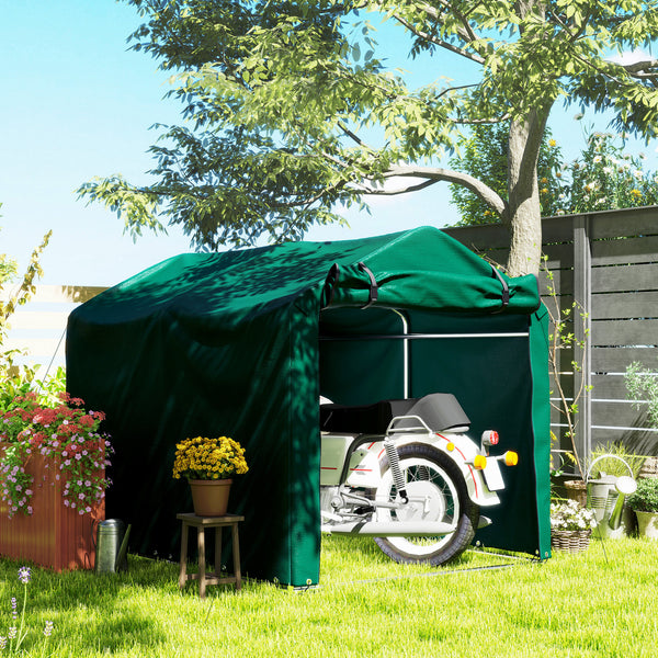 7' x 5' Garden Storage Tent, UV Resistant Bike Shed, Patio Storage Shelter with Roll-up Zipper Door, Outdoor Waterproof Carport Shelter for Bike, Motorcycle, Dark Green
