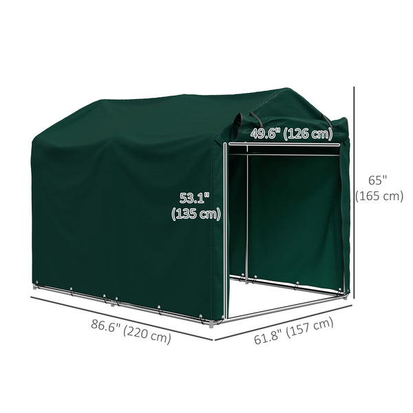 7' x 5' Garden Storage Tent, UV Resistant Bike Shed, Patio Storage Shelter with Roll-up Zipper Door, Outdoor Waterproof Carport Shelter for Bike, Motorcycle, Dark Green