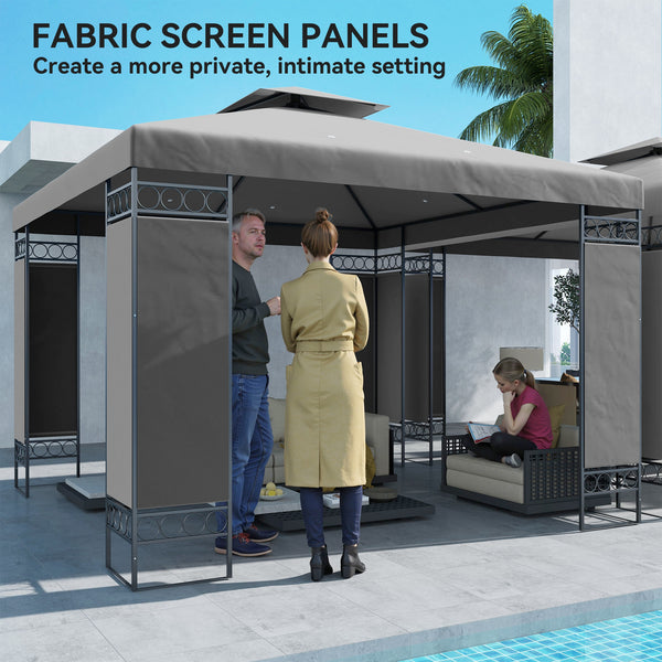 10 x 10 FT Canopy Gazebo, Double Roof Outdoor Gazebo with Screen Panels and Metal Frame, Patio Gazebo for Poolside, Garden, Deck, Backyard, Dark Grey