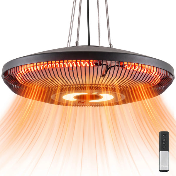Electric Hanging Patio Heater with LED Light, 750/1500 W IP65 Waterproof Ceiling Mounted Infrared Outdoor Heater with Carbon Fiber Tubes, Touch/Remote Control, 24-Hour Timer for Gazebo, Black