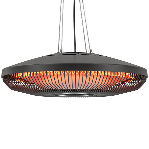 Electric Hanging Patio Heater with LED Light, 750/1500 W IP65 Waterproof Ceiling Mounted Infrared Outdoor Heater with Carbon Fiber Tubes, Touch/Remote Control, 24-Hour Timer for Gazebo, Black