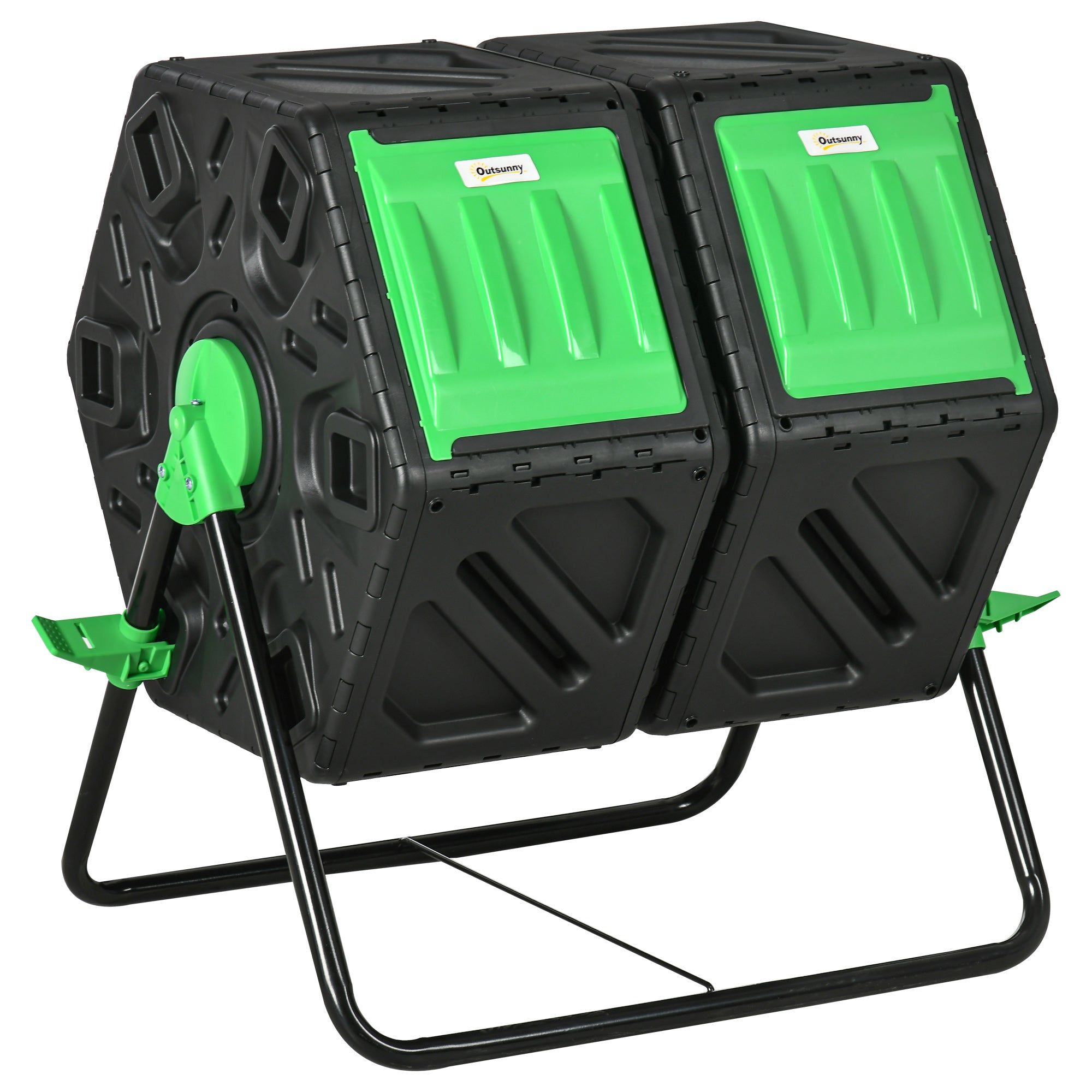 Dual Chamber Garden Compost Bin, 130L Rotating Composter, Compost Maker ...