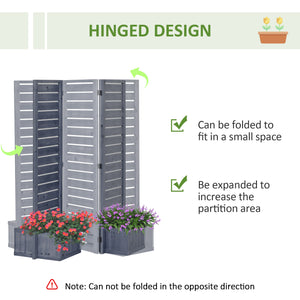 Outsunny Freestanding Outdoor Privacy Screen, 4 Self-Draining Planters / Raised Garden Beds, 3 Hinged Panels for Hot Tub, Patio, Backyard, Deck, Gray