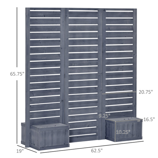 Outsunny Freestanding Outdoor Privacy Screen, 4 Self-Draining Planters / Raised Garden Beds, 3 Hinged Panels for Hot Tub, Patio, Backyard, Deck, Gray