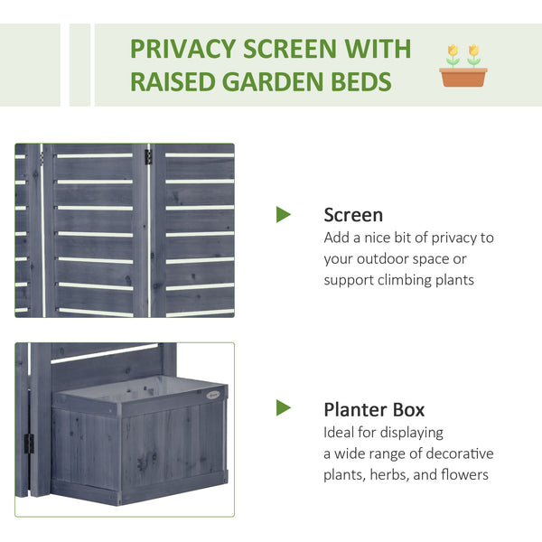 Outsunny Freestanding Outdoor Privacy Screen, 4 Self-Draining Planters / Raised Garden Beds, 3 Hinged Panels for Hot Tub, Patio, Backyard, Deck, Gray