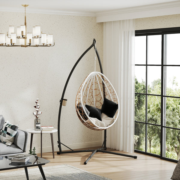 Hammock Chair Stand Only, Hanging Chair Stand with X-Shape Base, Heavy Duty Steel Single Hammock Egg Swing Frame for Indoor Outdoor, 150 KG Load Capacity Black