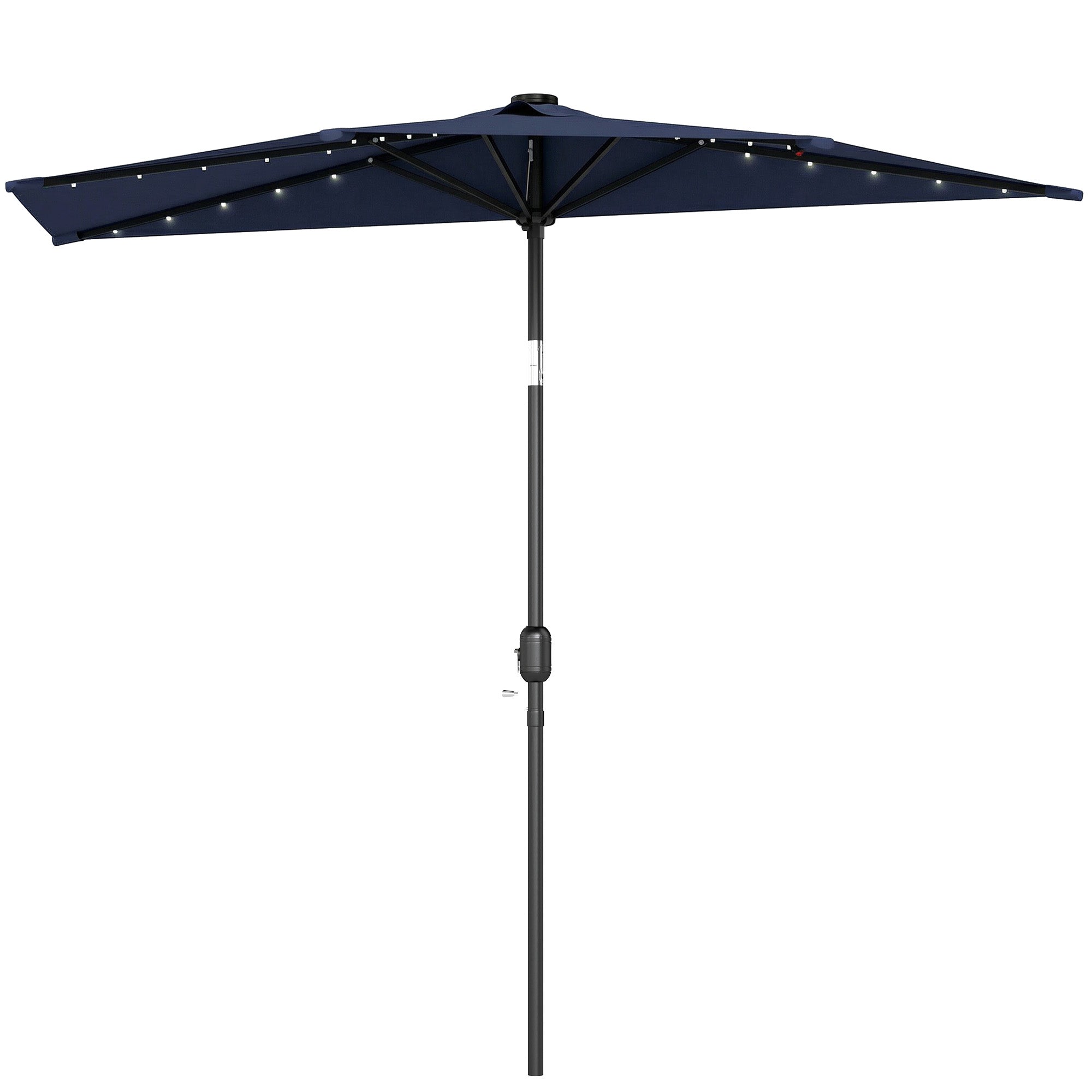 half patio umbrella with lights Outsunny 2.6 m Half Garden Parasol with Solar LED Lights and Tilt, Dark Blue