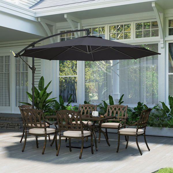 3(m) Garden Banana Parasol Hanging Cantilever Umbrella with Crank Handle, 8 Ribs and Cross Base for Outdoor, Sun Shade, Black