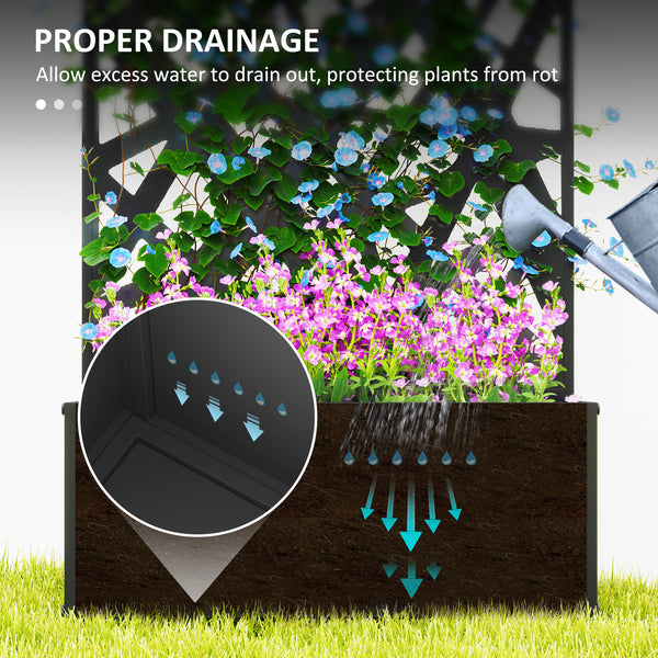 Metal Raised Garden Bed with Trellis for Climbing Plants, Freestanding or Wall Mounted Flower Bed with Privacy Panel, Irregular Line Cut-Outs Outdoor Planter Box for Garden, Patio, Balcony