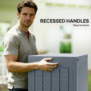 93L Plastic Garden Storage Box, Outdoor Storage Box with Handles, Waterproof Outdoor Storage Container for Garden Tools and Accessories, Light Grey