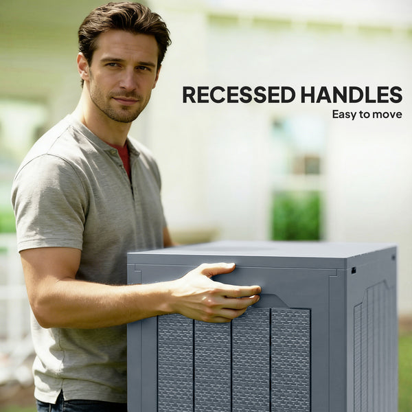 93L Plastic Garden Storage Box, Outdoor Storage Box with Handles, Waterproof Outdoor Storage Container for Garden Tools and Accessories, Light Grey