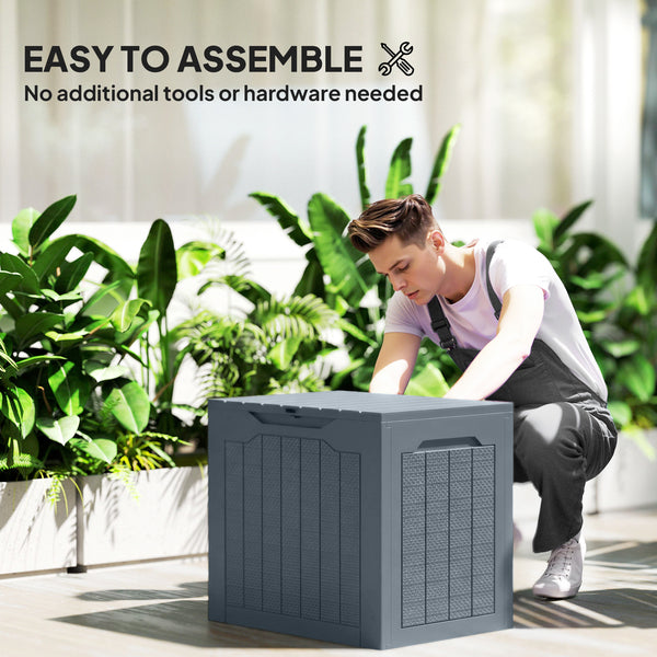 93L Plastic Garden Storage Box, Outdoor Storage Box with Handles, Waterproof Outdoor Storage Container for Garden Tools and Accessories, Light Grey