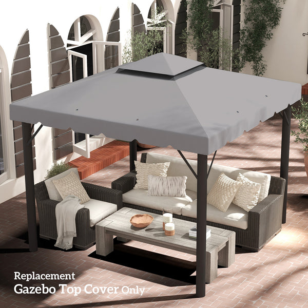 10' x 10' Gazebo Replacement Canopy, Gazebo Top Cover with Double Vented Roof for Outsunny 9.7' x 9.7' Frame for Garden Patio Outdoor (TOP ONLY), Light Gray