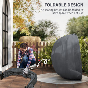 Hanging Egg Chair, Outdoor Indoor Swing Chair with Stand, Folding Basket and Thickened Cushion for Patio, Garden, Balcony, Grey