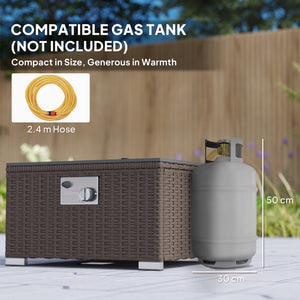 5 Piece Rattan Garden Furniture Set with Gas Fire Pit Table, 4 Seater Outdoor Sectional Sofa Set with Footstool and Removable Cushions, Modular Combination, Brown and Cream White