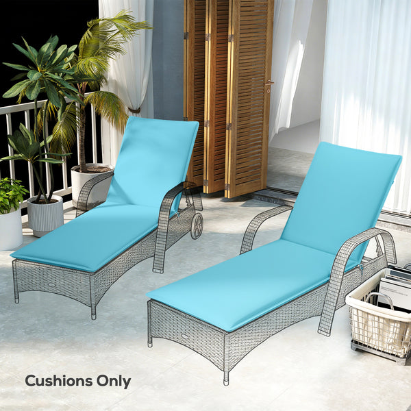 Outdoor Lounge Chair Cushion Set of 2, UPF50+ 200gsm Fabric and 25D High-Density Foam, Foldable Patio Chaise Lounge Cushion Set, Fade Resistant for Lawn Pool, 76" x 23", Light Blue