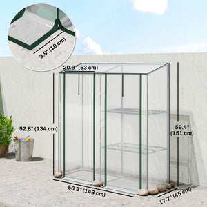 Mini Greenhouse, Portable Greenhouse with 3 Shelves, 2 Roll-up Doors, Garden Hot House for Patio Garden Backyard, 56.3" x 17.7" x 59.4", Clear