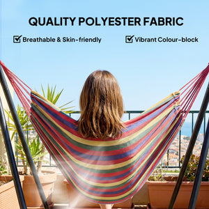 Patio Hammock with Stand, Fabric Outdoor Hammock Bed with Stand, Free Standing Lounge Chair for Beach, Yard, Bedroom, Patio, Porch, Indoor, Outdoor, Muti-Colored