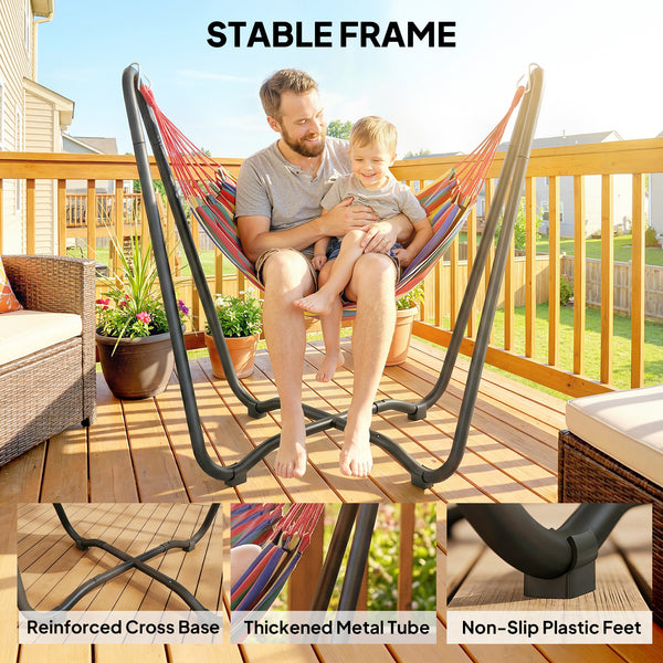 Patio Hammock with Stand, Fabric Outdoor Hammock Bed with Stand, Free Standing Lounge Chair for Beach, Yard, Bedroom, Patio, Porch, Indoor, Outdoor, Muti-Colored