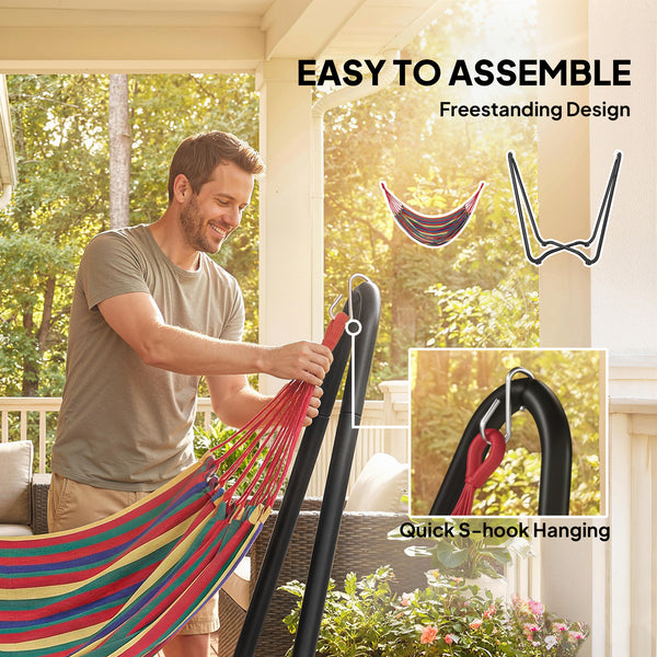 Patio Hammock with Stand, Fabric Outdoor Hammock Bed with Stand, Free Standing Lounge Chair for Beach, Yard, Bedroom, Patio, Porch, Indoor, Outdoor, Muti-Colored