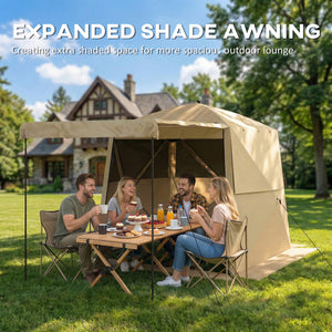 2 x 2 m Pop Up Gazebo with Awning, Waterproof Instant Shelter for Garden BBQ, Fishing, Camping, Easy Setup Garden Gazebo with Sides, Mesh Windows & Carry Bag, Khaki