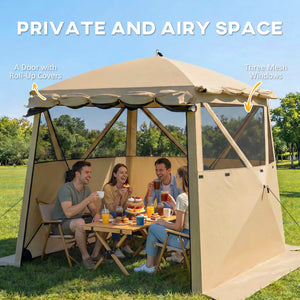 2 x 2 m Pop Up Gazebo with Awning, Waterproof Instant Shelter for Garden BBQ, Fishing, Camping, Easy Setup Garden Gazebo with Sides, Mesh Windows & Carry Bag, Khaki