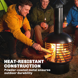 Chimney Fire Pit, Portable Wood Burning Firepit with Poker, Charcoal Grid, Outdoor Fireplace for Garden Patio, Black