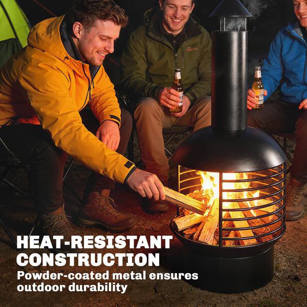 Chimney Fire Pit, Portable Wood Burning Firepit with Poker, Charcoal Grid, Outdoor Fireplace for Garden Patio, Black