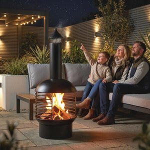 Chimney Fire Pit, Portable Wood Burning Firepit with Poker, Charcoal Grid, Outdoor Fireplace for Garden Patio, Black