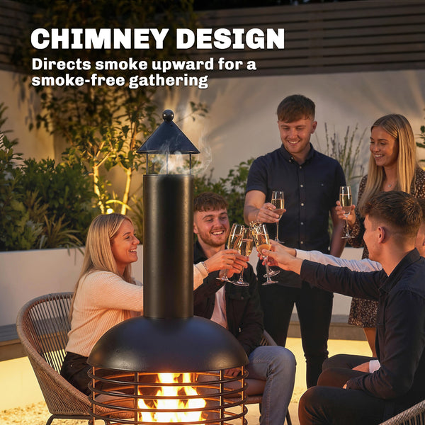 Chimney Fire Pit, Portable Wood Burning Firepit with Poker, Charcoal Grid, Outdoor Fireplace for Garden Patio, Black