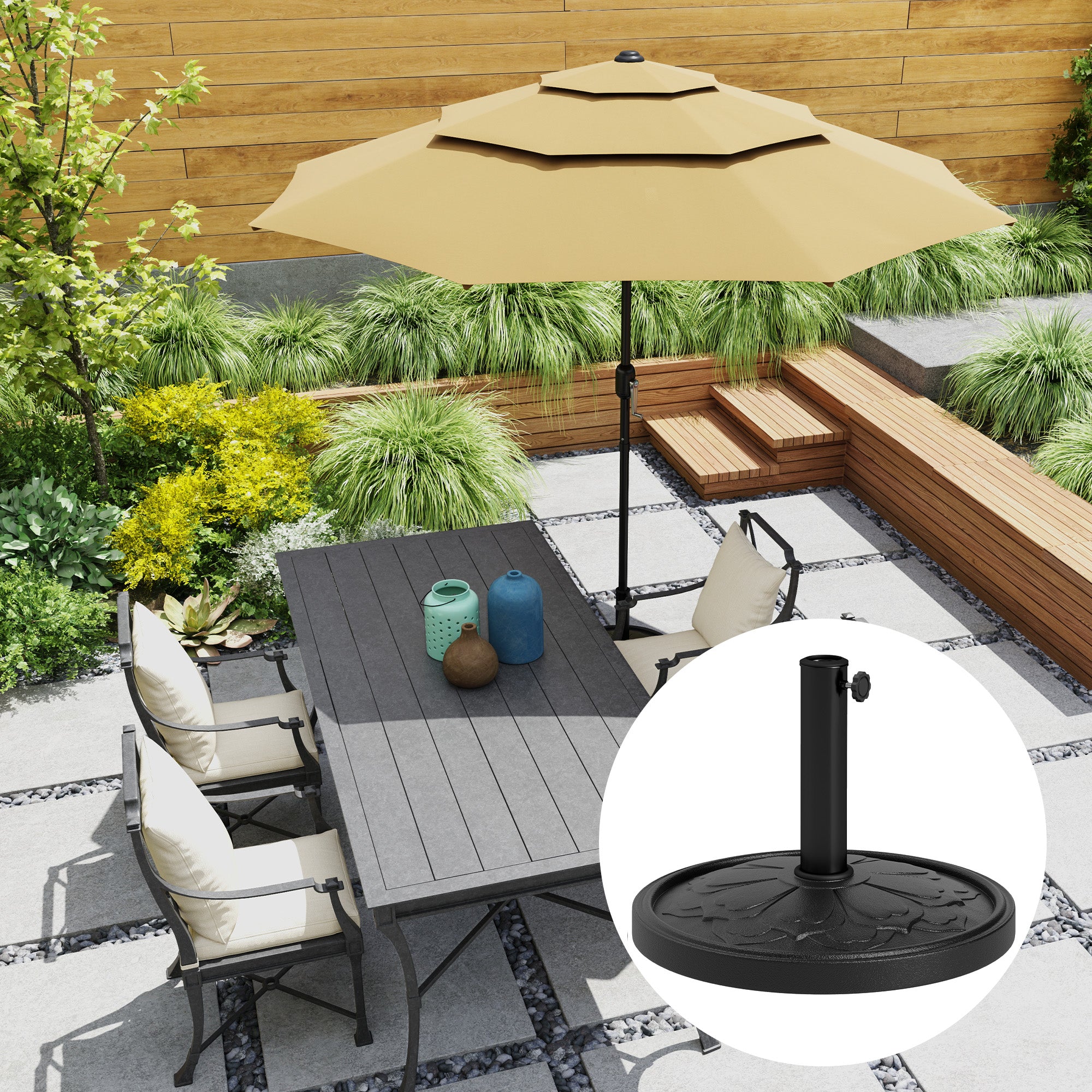 26 lbs. outdoor patio umbrella base in black Outsunny Patio Umbrella Base for Outdoor & Poolside Umbrellas