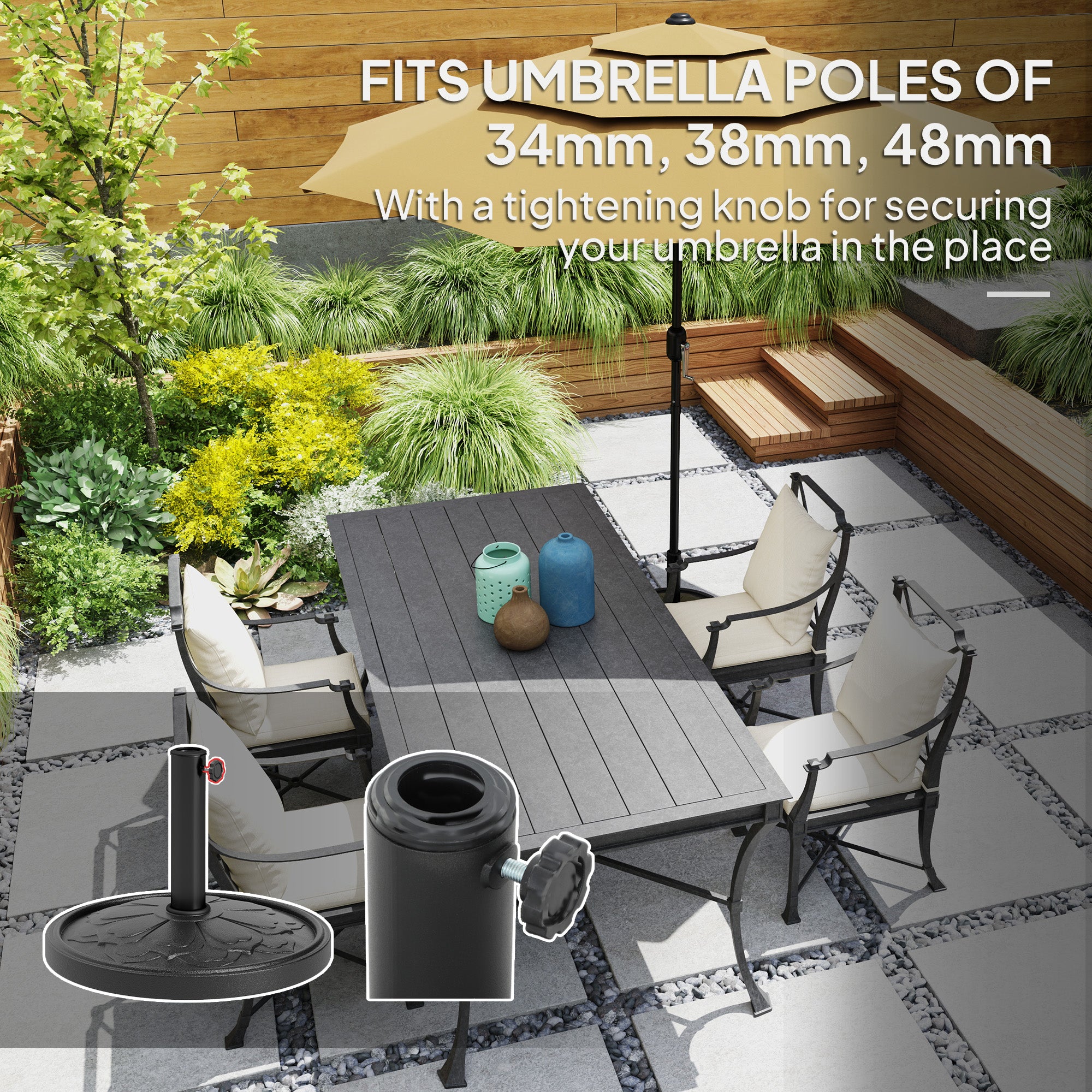 black patio umbrella with stand Outsunny Patio Umbrella Base for Outdoor & Poolside Umbrellas