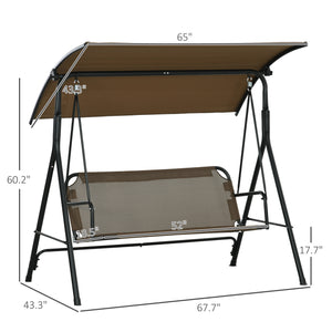 Outsunny 3-Seat Outdoor Patio Swing Chair with Removable Cushion, Steel Frame Stand and Adjustable Tilt Canopy for Patio, Garden, Poolside, Balcony, Backyard, Brown 1