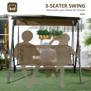 Outsunny 3-Seat Outdoor Patio Swing Chair with Removable Cushion, Steel Frame Stand and Adjustable Tilt Canopy for Patio, Garden, Poolside, Balcony, Backyard, Brown 1