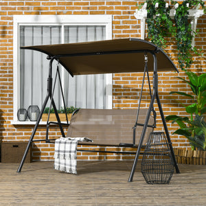 Outsunny 3-Seat Outdoor Patio Swing Chair with Removable Cushion, Steel Frame Stand and Adjustable Tilt Canopy for Patio, Garden, Poolside, Balcony, Backyard, Brown 1