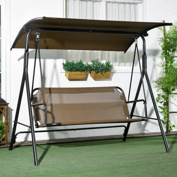 Outsunny 3-Seat Outdoor Patio Swing Chair with Removable Cushion, Steel Frame Stand and Adjustable Tilt Canopy for Patio, Garden, Poolside, Balcony, Backyard, Brown 1