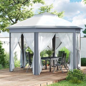 13' x 13' Pop Up Gazebo, Hexagonal Canopy Shelter with 6 Zippered Mesh Netting, Event Tent with Strong Steel Frame for Patio Backyard Garden Wedding Party, Gray