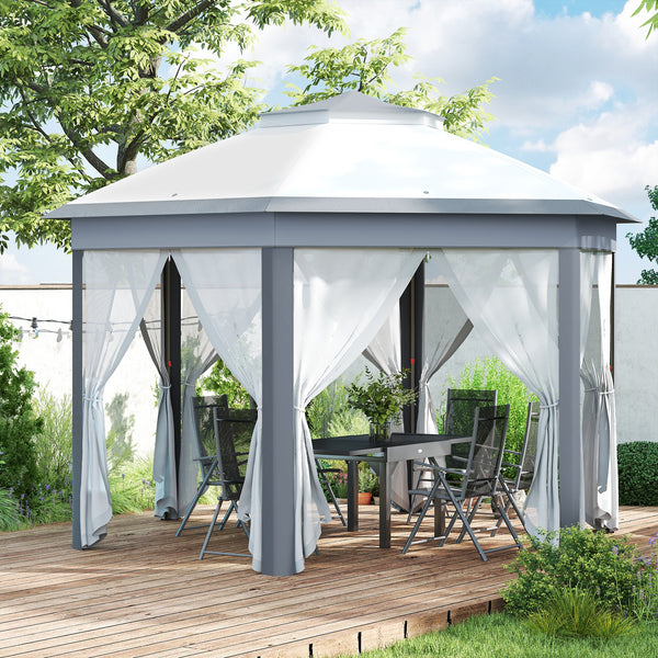 13' x 13' Pop Up Gazebo, Hexagonal Canopy Shelter with 6 Zippered Mesh Netting, Event Tent with Strong Steel Frame for Patio Backyard Garden Wedding Party, Gray