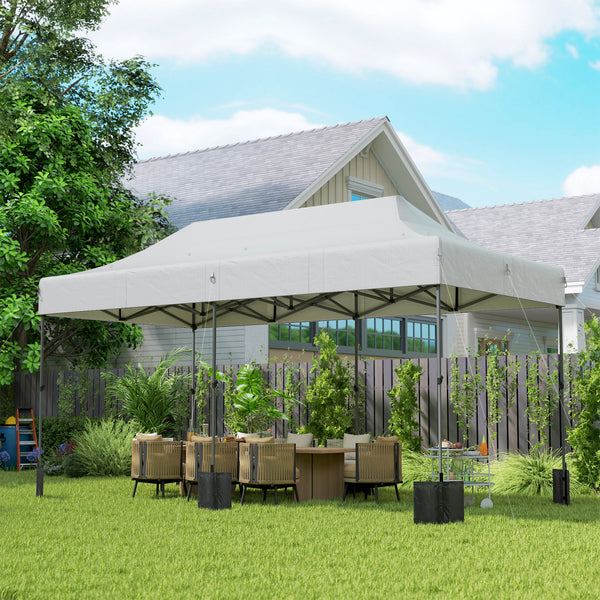 10 x 20 ft Pop Up Canopy Tent, Heavy Duty UPF50+ Outdoor Portable Instant Canopy Shelter with Wheeled Carry Bag, Sandbags, Adjustable Height for Parties, Events, Camping, White