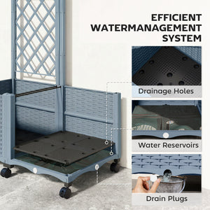 Planter Box with Trellis, Self Watering Raised Garden Bed with Lockable Wheels, 56.3" Trellis Privacy Planter with Drainage Holes for Climbing Plants, Vines, Vegetables, Flowers, Gray