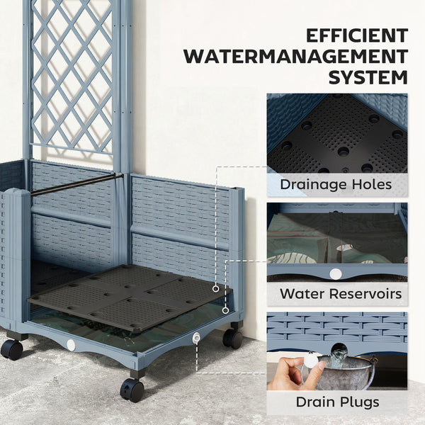 Planter Box with Trellis, Self Watering Raised Garden Bed with Lockable Wheels, 56.3" Trellis Privacy Planter with Drainage Holes for Climbing Plants, Vines, Vegetables, Flowers, Gray